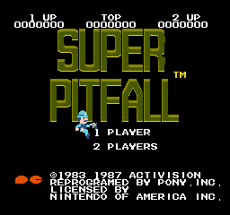 Super Pitfall title screen for NES